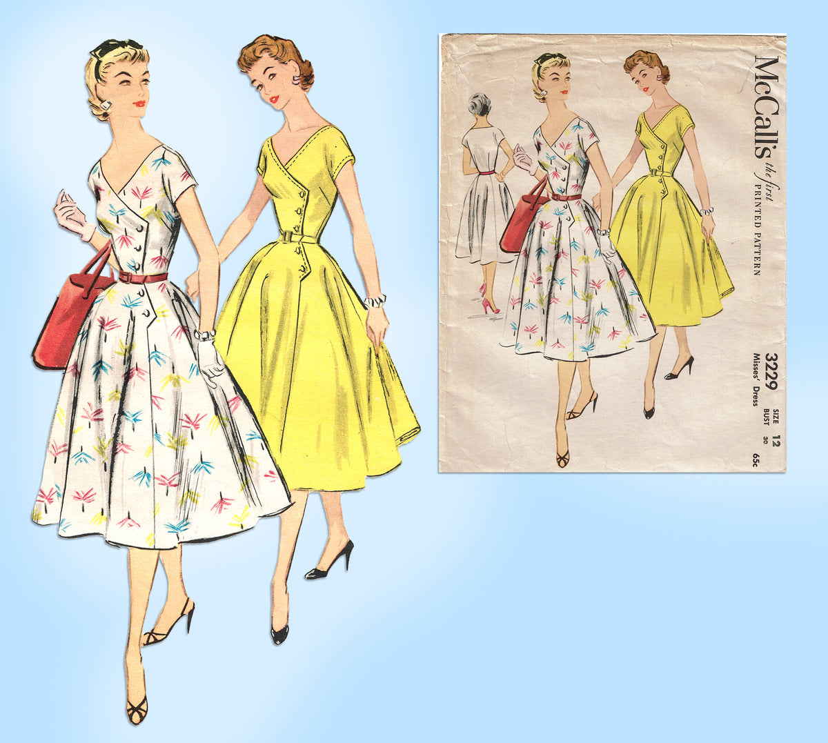 McCall 3229: 1950s Uncut Misses Party Dress 30B Vintage Sewing Pattern ...