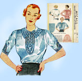 McCall 334: 1930s Rare Misses Fagoted Blouse Sz 32 Bust Vintage Sewing Pattern - Vintage4me2