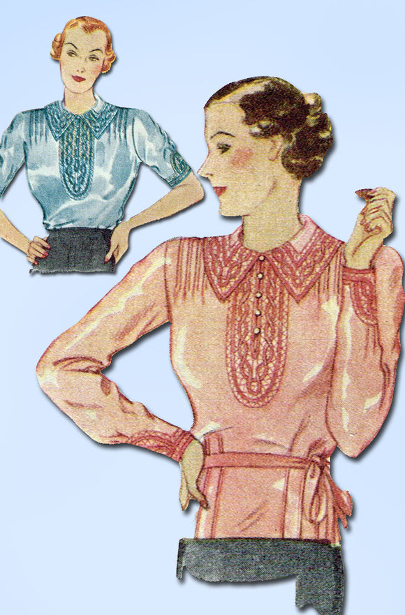 McCall 334: 1930s Rare Misses Fagoted Blouse Sz 32 Bust Vintage Sewing Pattern - Vintage4me2