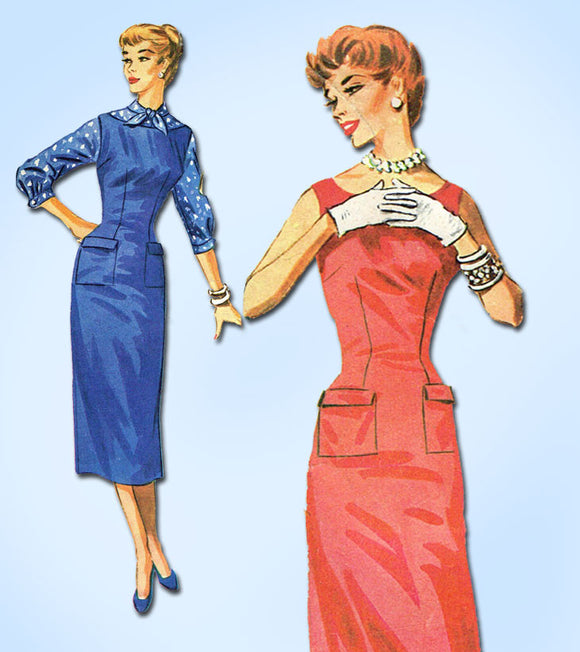 1950s Vintage McCalls Sewing Pattern 3729 Easy Misses Wiggle Dress Size 14 32B