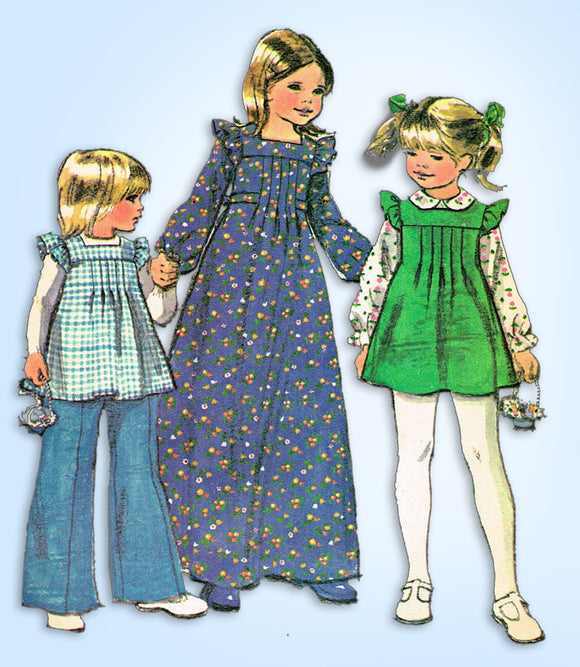 1970s Vintage McCall's Sewing Pattern 3744 Uncut Toddler Girls Maxi Dress Size 6 -Vintage4me2