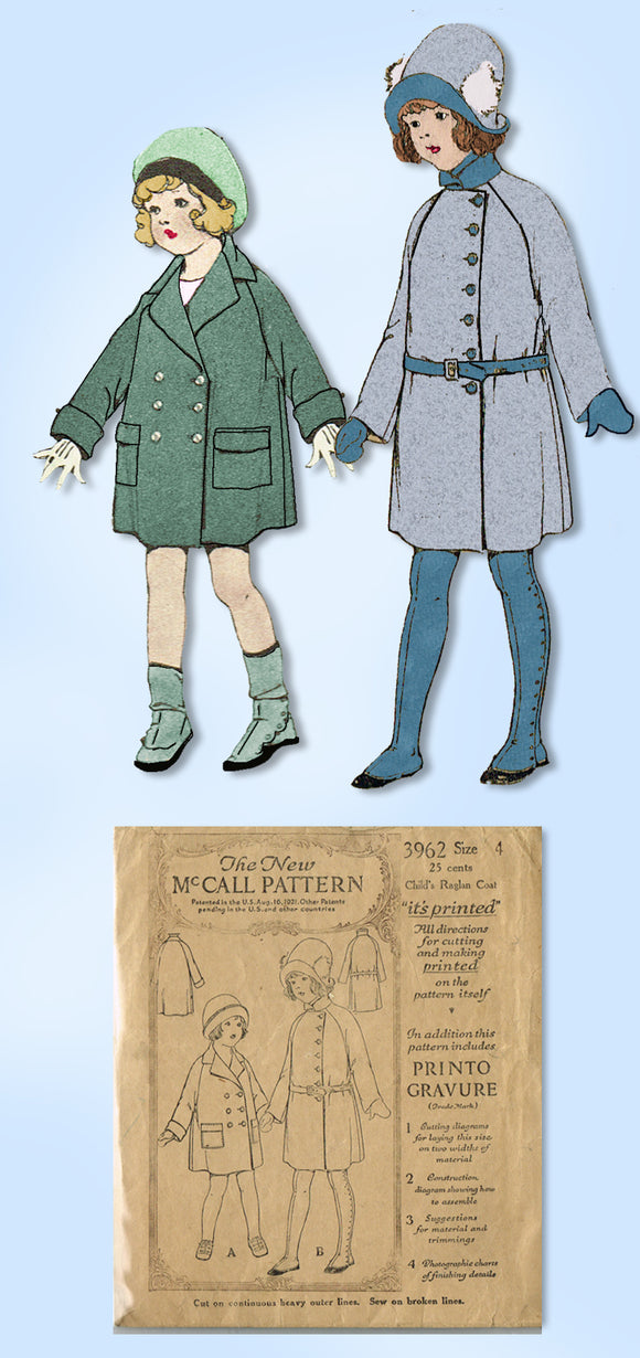 1920s Vintage McCall Sewing Pattern 3962 Cute Toddler Girls Flapper Coat Size 4