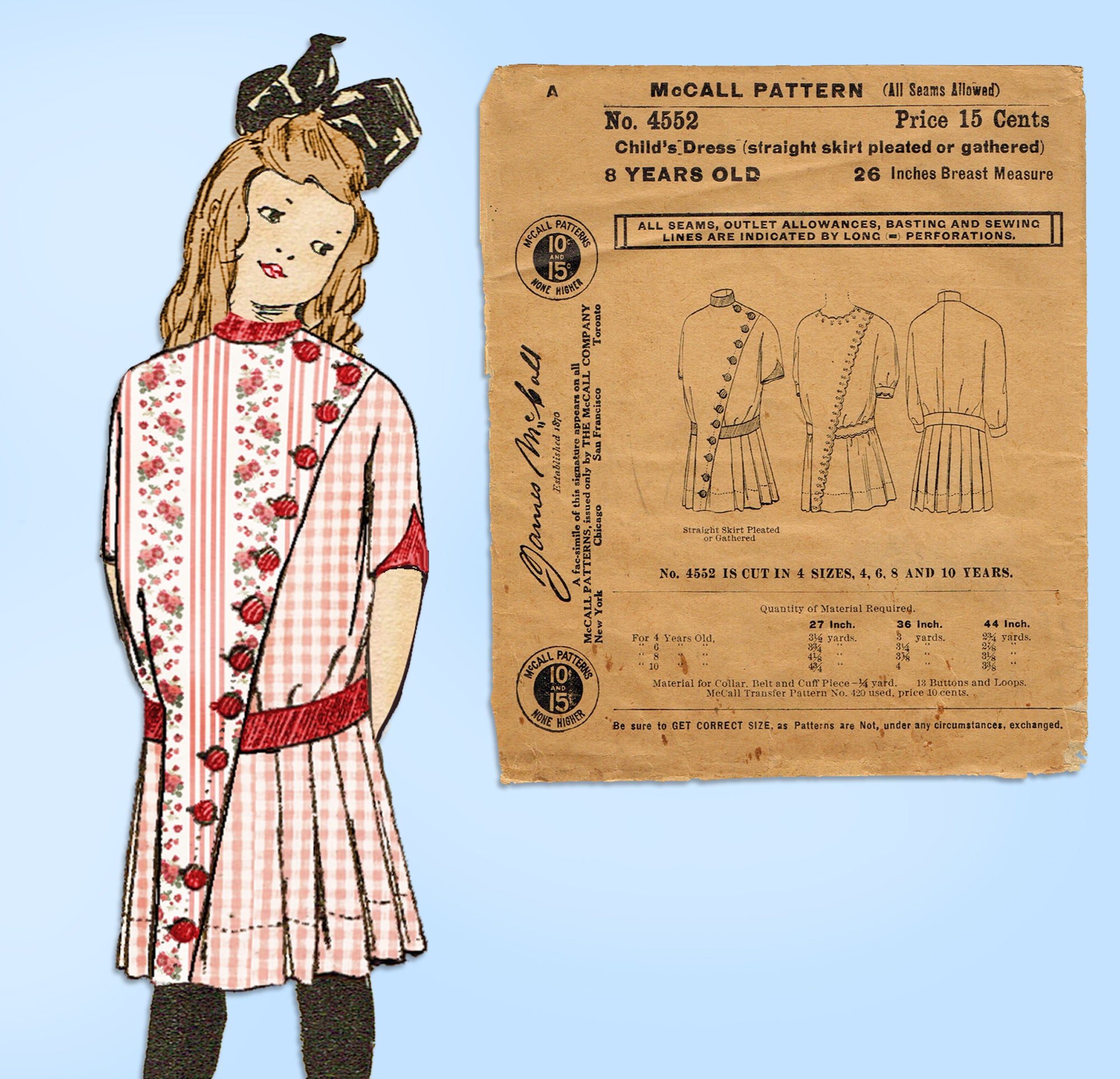 1910s Rare McCalls Sewing Pattern 4900 Darlin Uncut store Toddler Girls Apron Size 4