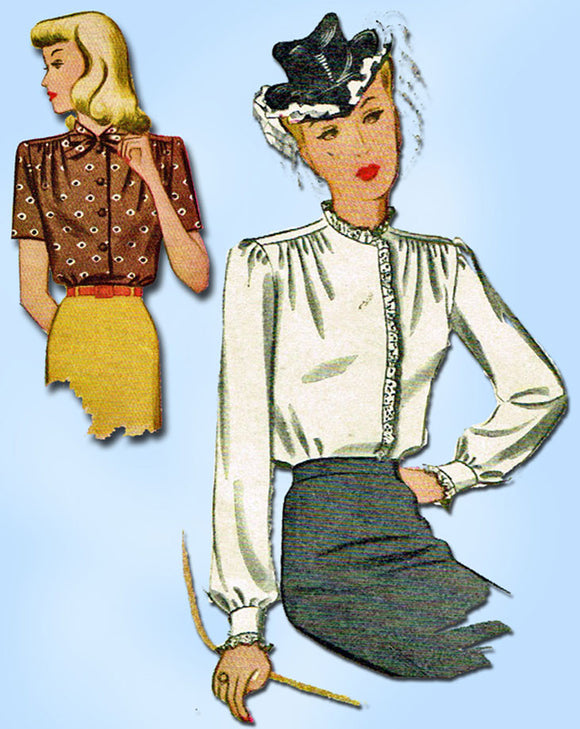 1940s Vintage McCalls Sewing Pattern 5128 WWII Ladies Plus Size Blouse Size 40 B