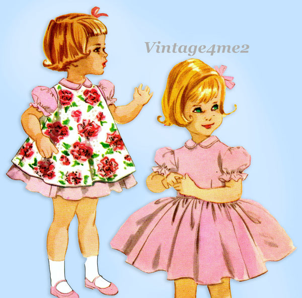 1960s Vintage McCall Sewing Pattern 5388 Uncut Toddler Girls Dress & Popover Sz 2