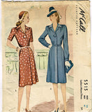 1940s Vintage McCall Sewing Pattern 5515 WWII Misses Shirtwaist Dress Sz 12 30B - Vintage4me2