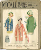 1920s Vintage McCall Sewing Patern 5522 Uncut Girls Flapper Blazer Jacket Sz 10 - Vintage4me2