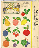 1930s Vintage McCall Embroidery Transfer 553 Uncut Applique Fruit Tea Towels