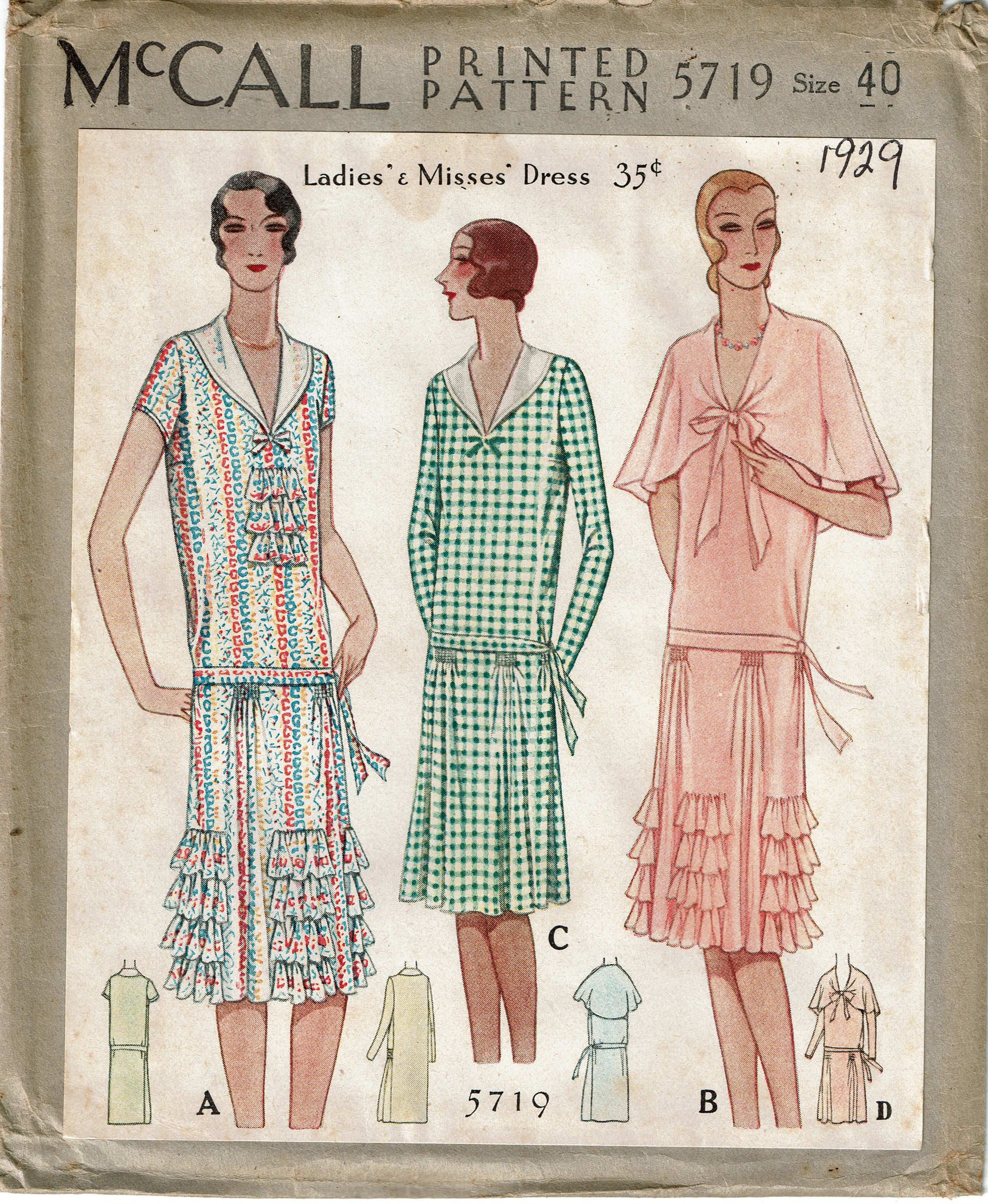 1920s Dress with Three-piece Skirt Sewing Pattern bust 40 b40 McCall  Pattern Co reproduction | 8025 | Past Patterns