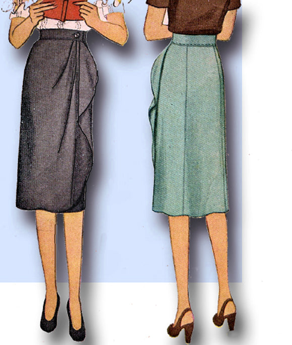 1940s Original Vintage Sewing Pattern 5817 Misses WWII Skirt w Side Drape Sz 24W