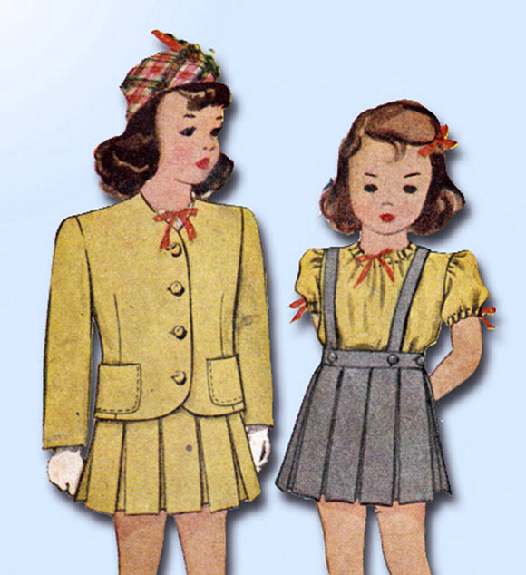 1940s Vintage McCall Sewing Pattern 5908 WWII Girls 2 Pc Suit & Blouse Size 6 - Vintage4me2