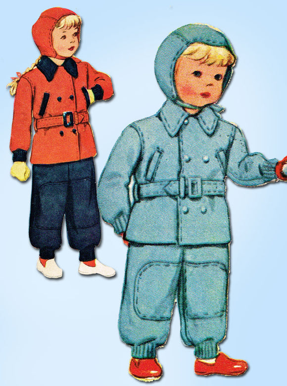 1940s Vintage McCall Sewing Pattern 6241 Tiny Toddler Snow Suit & Cap Size 6 - Vintage4me2