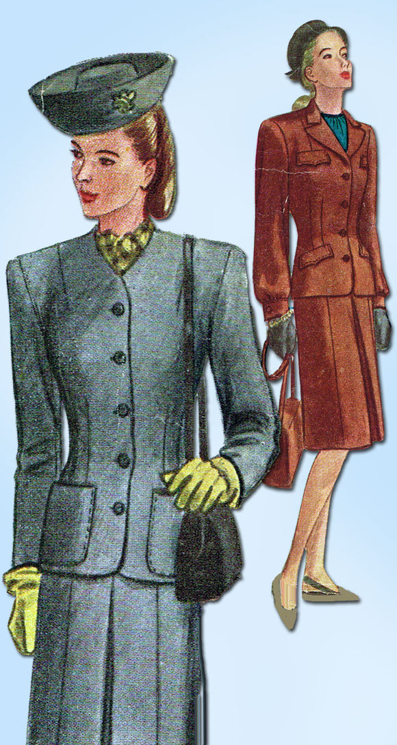 1940s Vintage McCall Sewing Pattern 6345 WWII Misses' 2 PC Suit Size 16 34 Bust - Vintage4me2