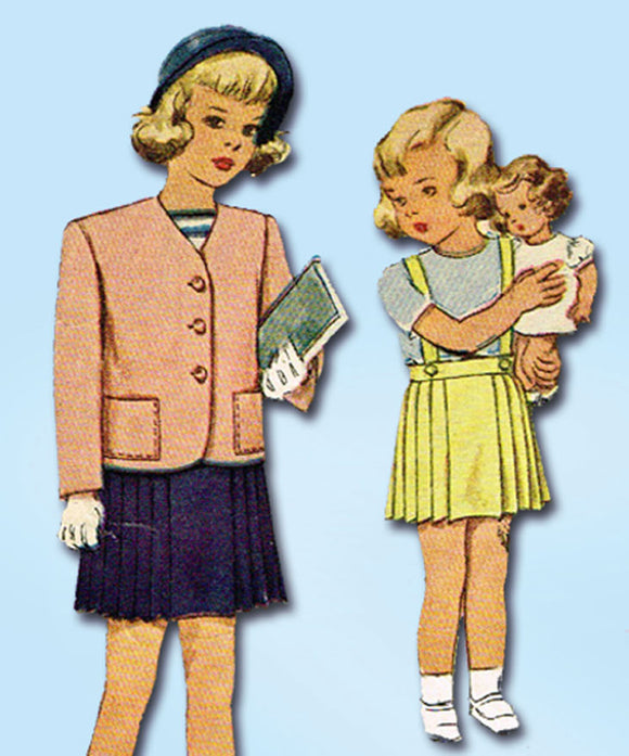 1940s Vintage McCall Sewing Pattern 6420 Uncut Toddler Girl's 2 PC Suit Size 3 - Vintage4me2