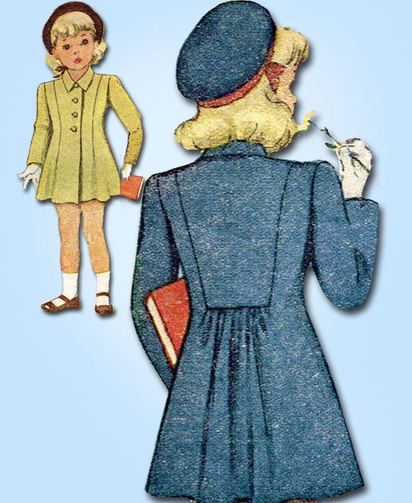 1940s Vintage McCall Sewing Pattern 6484 Little Girls Princess Cut Coat Size 8 - Vintage4me2