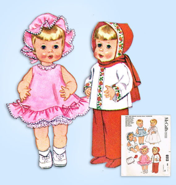 McCall's 6513: 1960s 19-21 Inch Talking Doll Clothes Set Vintage Sewing Pattern - Vintage4me2