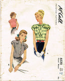 1940s Vintage McCall Sewing Pattern 6520 Uncut Misses Blouse w Bow Neckline 30B - Vintage4me2