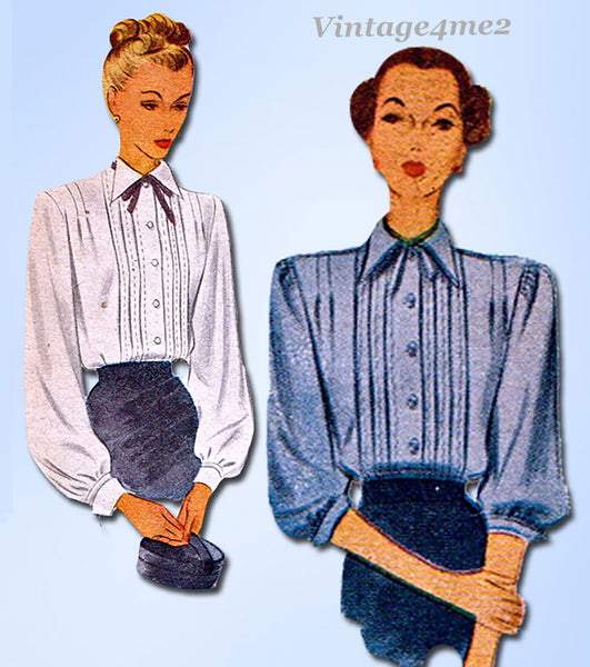 1940s Vintage McCall Sewing Pattern 6558 Uncut Misses Tucked Blouse Sz 14 32B