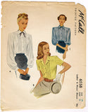 1940s Vintage McCall Sewing Pattern 6558 Uncut Misses Tucked Blouse Sz 14 32B