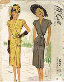 1940s Vintage McCall Sewing Pattern 6815 Misses Afternoon Dress w Side Drape 32B - Vintage4me2