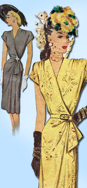 1940s Vintage McCall Sewing Pattern 6815 Misses Afternoon Dress w Side Drape 32B - Vintage4me2