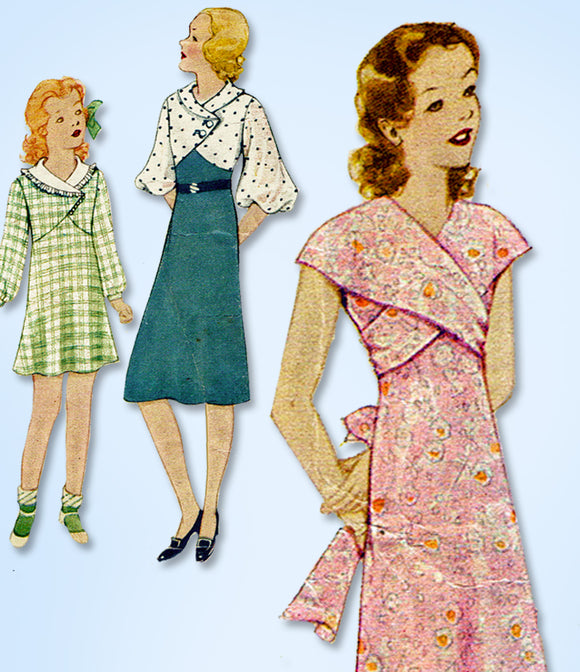 1930s Original Vintage McCall Sewing Pattern 7012 Uncut Girls Party Dress Size 8