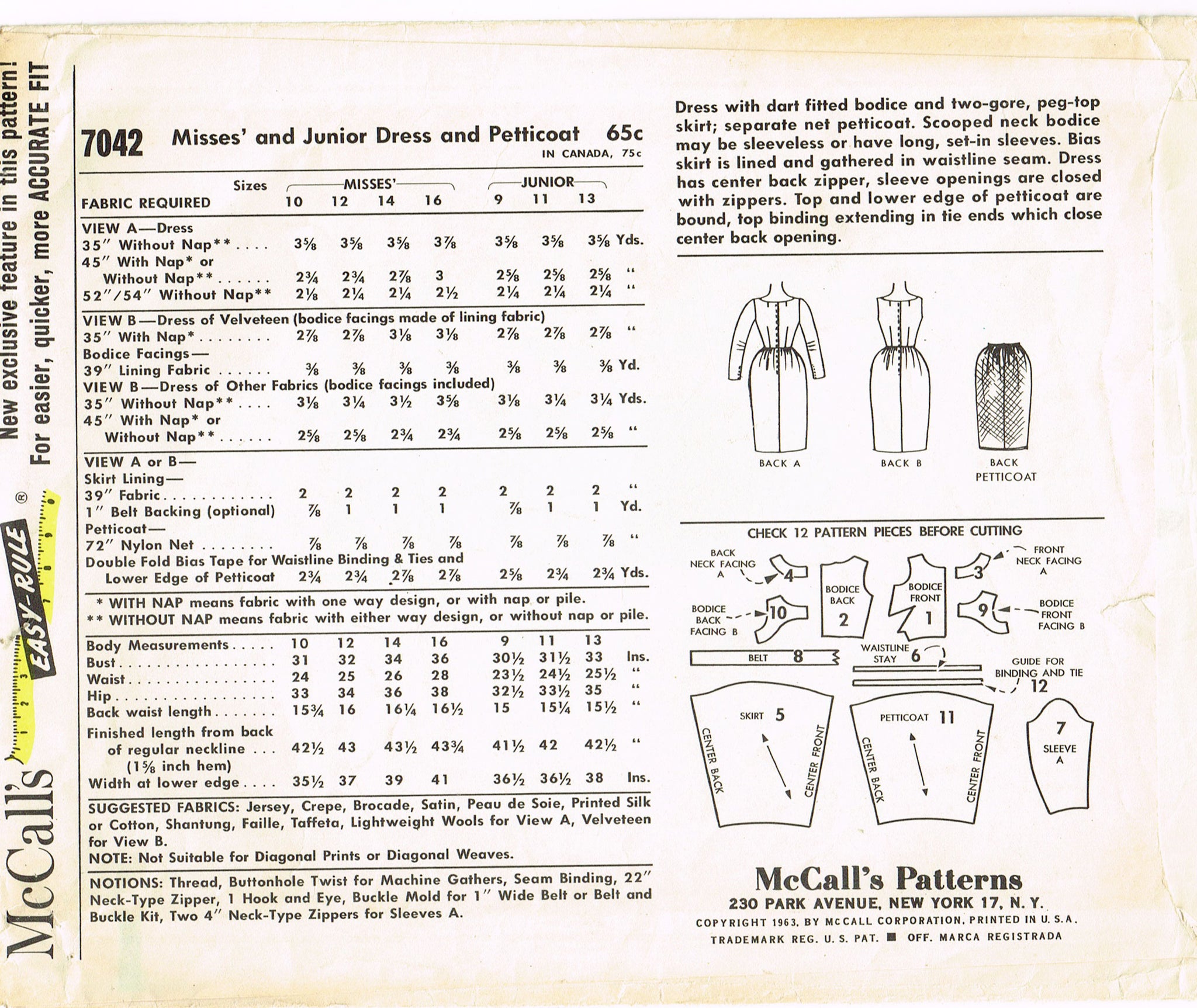 1990s Misses Cocktail Dress McCalls 6295 Vintage Sewing Pattern