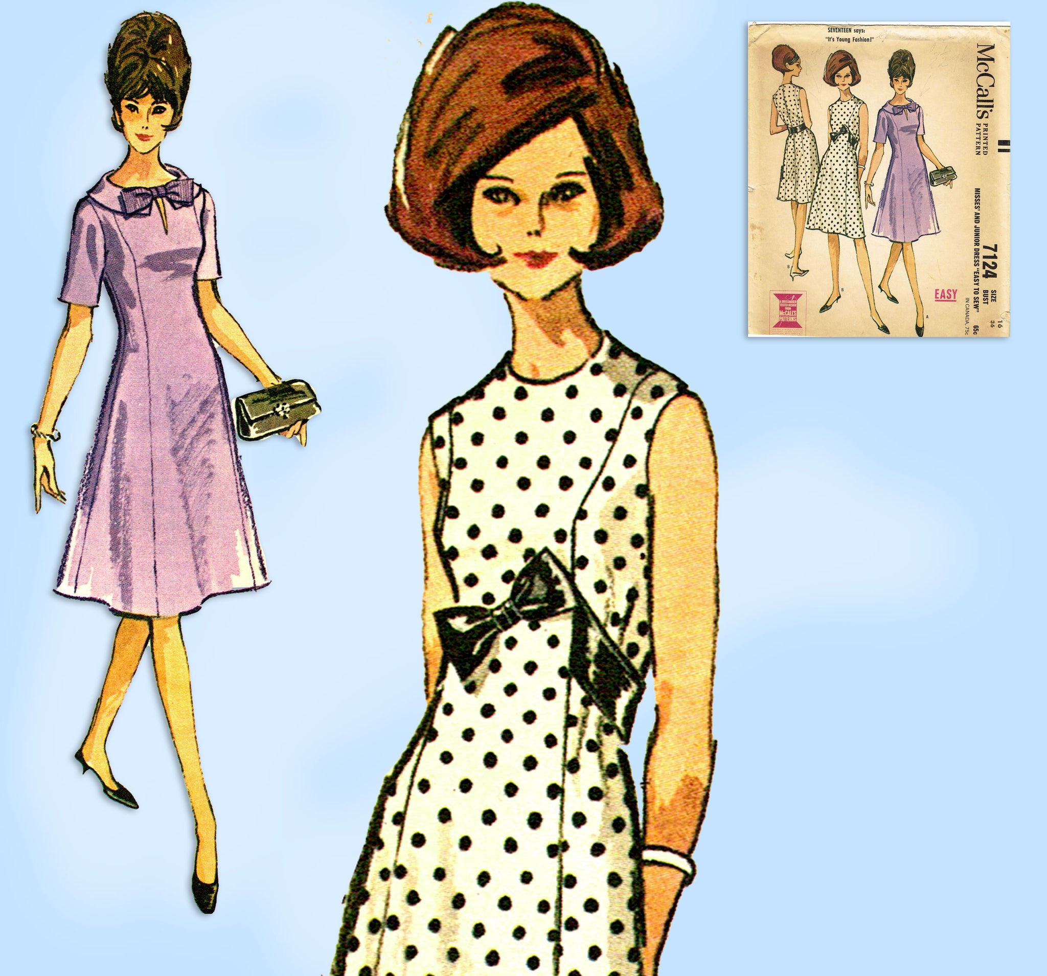 1960s Vintage McCalls Sewing Pattern 7124 Uncut Misses Easy Dress
