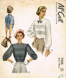 1940s Vintage McCall Sewing Pattern 7335 Uncut Misses Tucked Blouse Size 14 32B - Vintage4me2