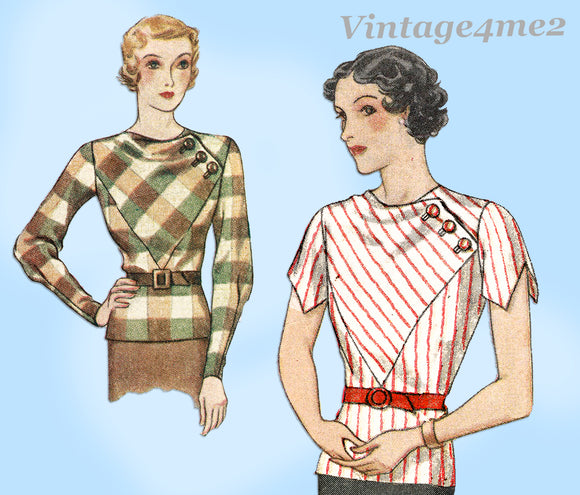 McCall's 7712: 1930s Misses Art Deco Blouse Size 34 Bust Vintage Sewing Pattern