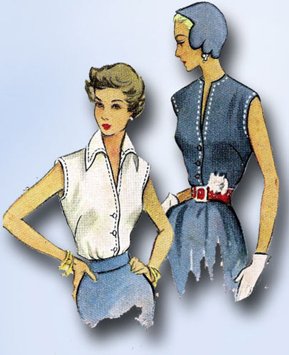 1950s Vintage McCalls Sewing Pattern 8053 Misses Sleeveless Blouse Size 32 Bust