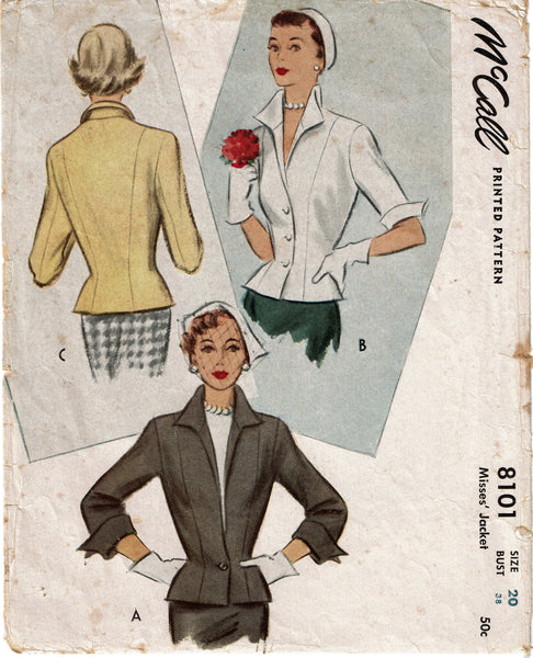 McCall's 8101: 1950s Stunning Misses Fitted Jacket Sz 38B Vintage Sewing Pattern