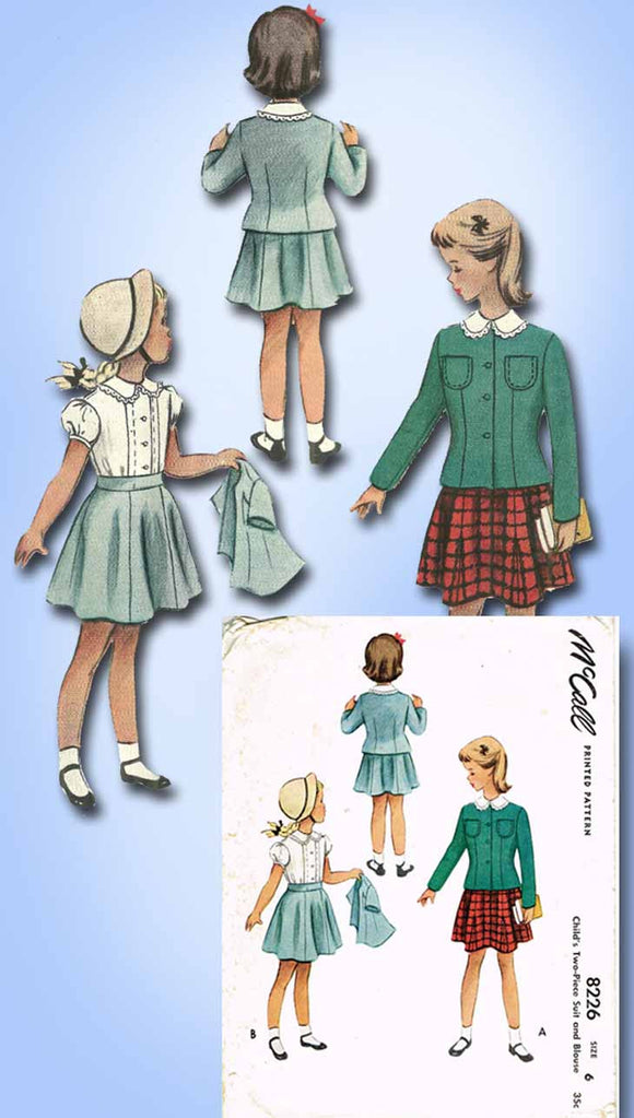 1950s Vintage McCall Sewing Pattern 8226 Toddler Girls Suit and Blouse Size 6