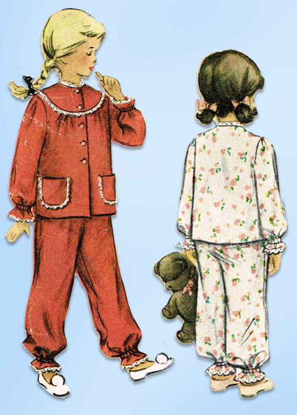 1950s Original Vintage McCall's Pattern 8306 Toddler Girls 2 PC Pajamas Size 6