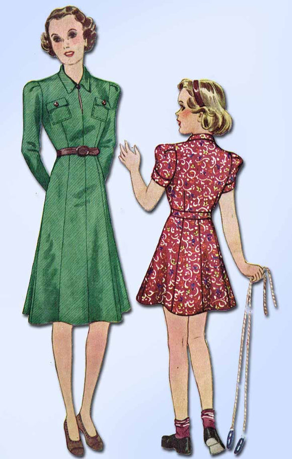 1930s Vintage McCall Sewing Pattern 9455 Stylish Junior Girls Dress Size 12 - Vintage4me2