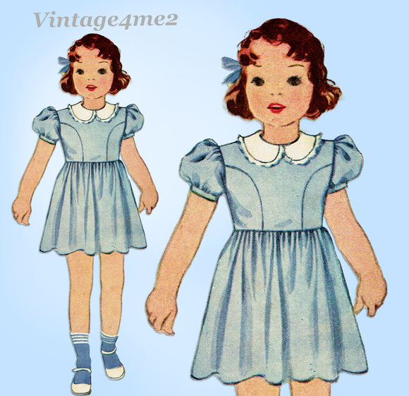 1930s Vintage McCall Pattern 9456 Cute Toddler Girls Dress & Panties Size 6