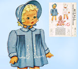 1940s Vintage McCall Sewing Pattern 964 Baby Girls Heirloom Coat & Bonnet 6 mos