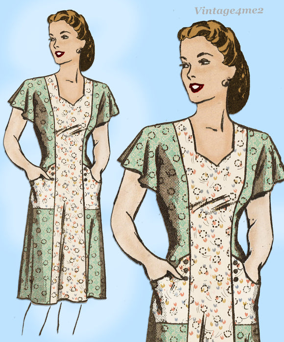 Marian Martin 9055: 1940s Womens Plus Size Dress 52 Bust Vintage Sewing Pattern