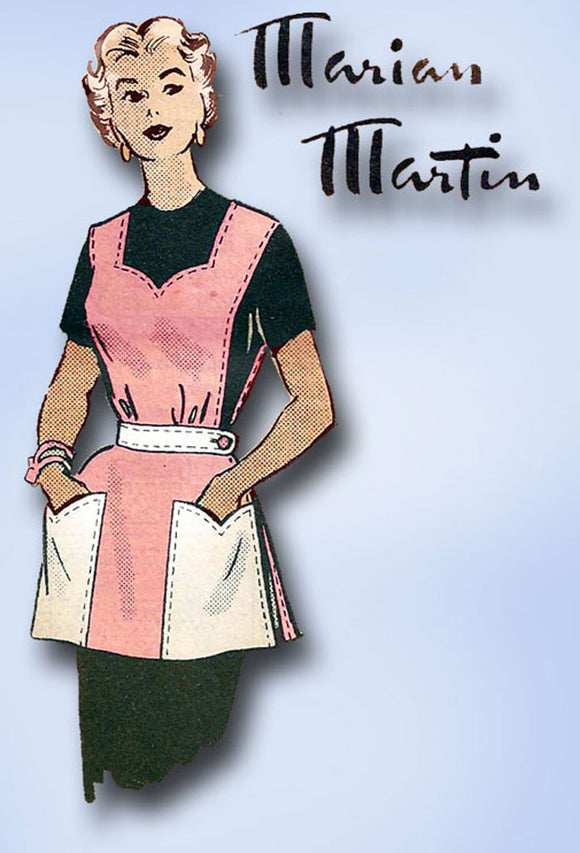 1950s Vintage Marian Martin Sewing Pattern 9066 Ladies Sweetheart Apron Sz 34 B