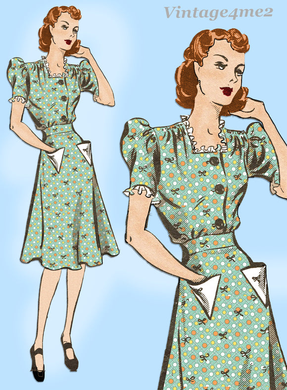 Marian Martin 9187: 1940s Lovely Misses WWII Dress Sz 32B Vintage Sewing Pattern