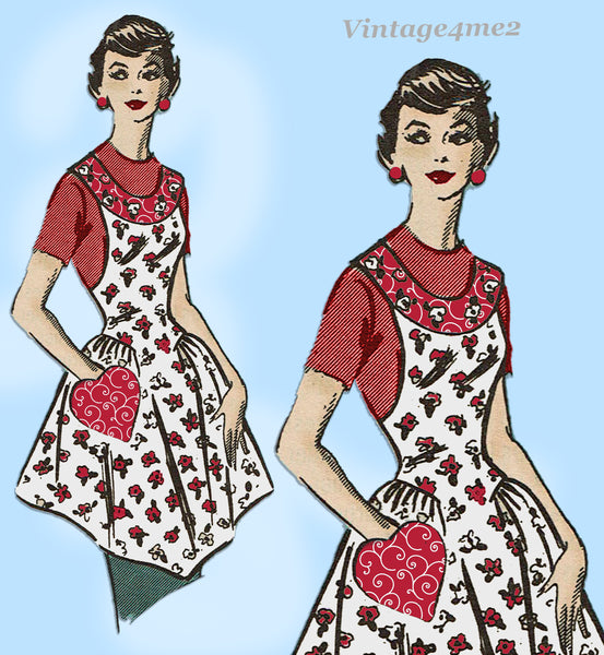 Marian Martin 9226: 1950s Misses Flared Heart Apron Sz SM Vintage Sewing Pattern