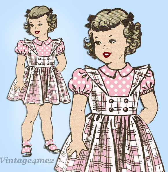 Marian Martin 9226: 1940s Toddler Girls Jumper Dress Sz 6 Vintage Sewing Pattern