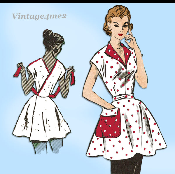 Marian Martin 9393: 1950s Darling Misses Wrap Apron 36 B Vintage Sewing Pattern