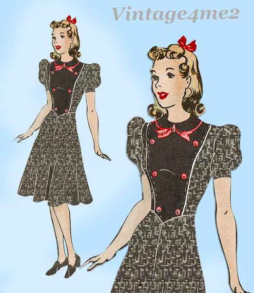 Marian Martin 9413: 1940s Lovely Misses WWII Dress Sz 35B Vintage Sewing Pattern