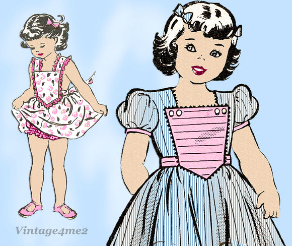 Marian Martin 9454: 1940s Toddler Girls Sun Dress Size 4 Vintage Sewing Pattern