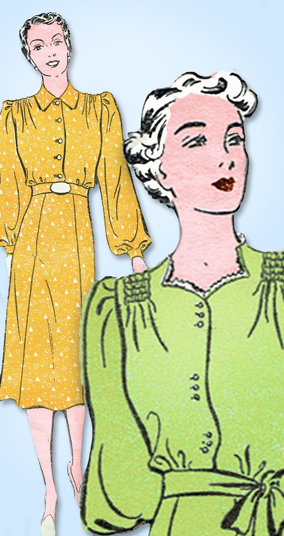 1930s Original Vintage New York Pattern 1198 Uncut Misses Feminine Dress Sz 38 B