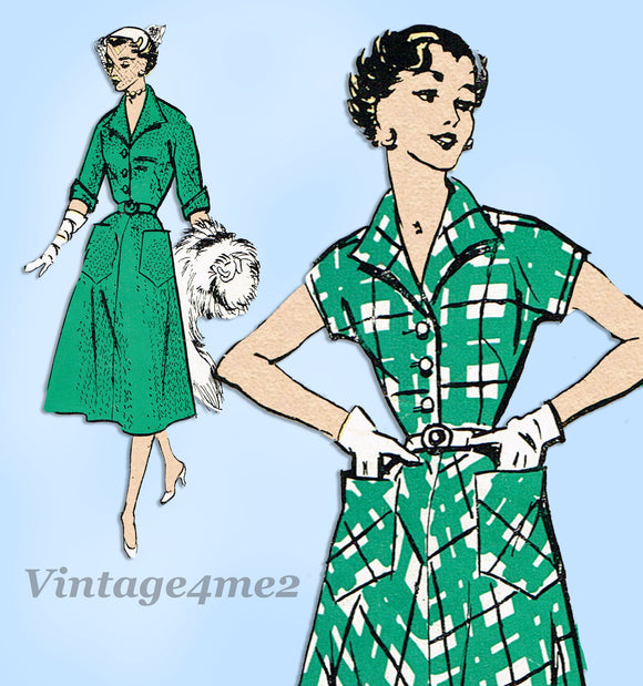 New York 1383: 1950s Charming Misses Shirtwaist Dress 32B Vintage Sewing Pattern