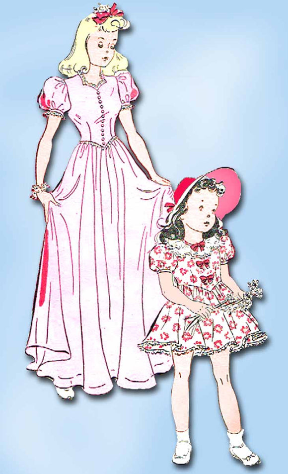 1930s Vintage New York Sewing Pattern 1417 Little Girls Floor Length Gown Size 8 - Vintage4me2