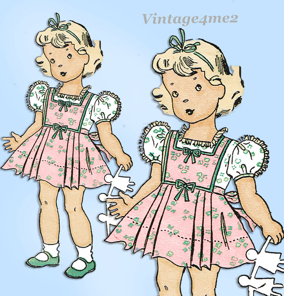 New York 1717: 1940s Cute Toddler Girls Dress Size 4 Vintage Sewing Pattern