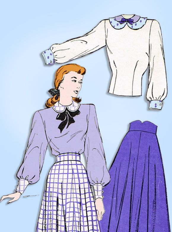 1940s Vintage New York Sewing Pattern 257 Uncut Misses Skirt & Blouse Size 34 B